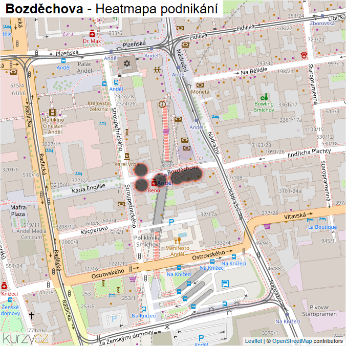 Mapa Bozděchova - Firmy v ulici.