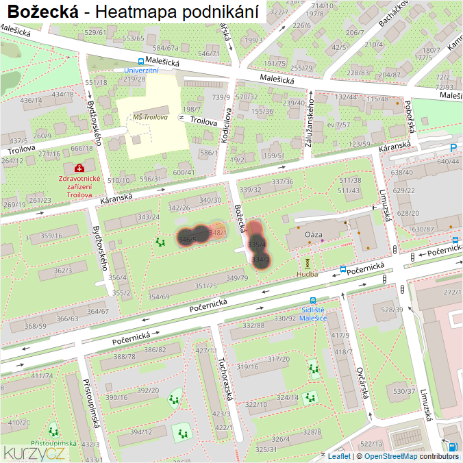 Mapa Božecká - Firmy v ulici.