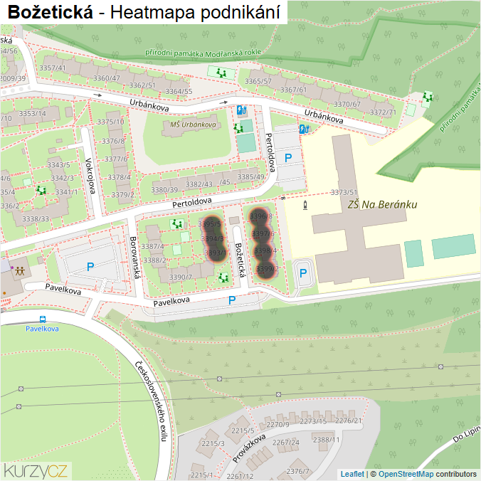 Mapa Božetická - Firmy v ulici.