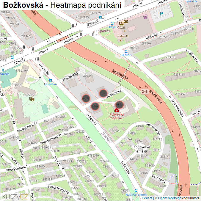 Mapa Božkovská - Firmy v ulici.