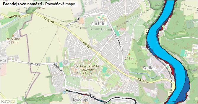 Brandejsovo náměstí - záplavové mapy stoleté vody