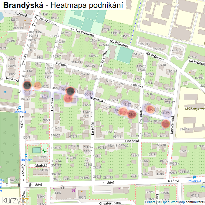 Mapa Brandýská - Firmy v ulici.