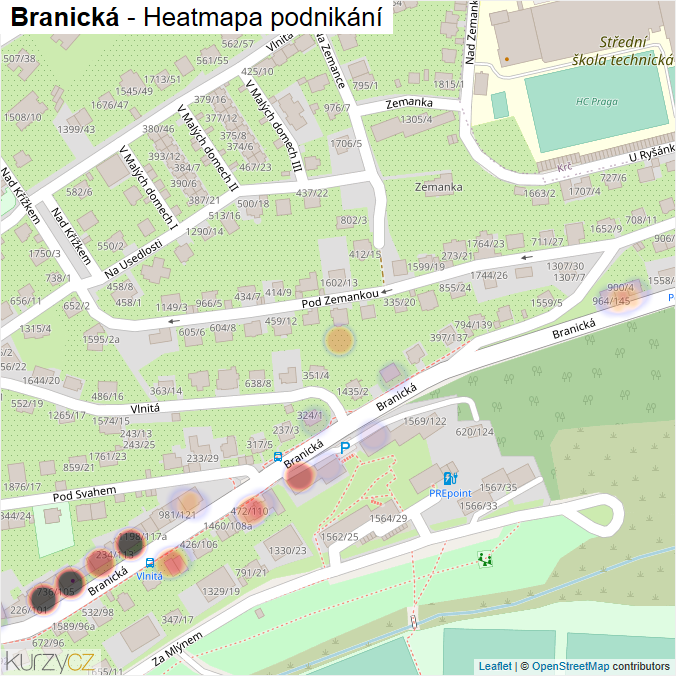 Mapa Branická - Firmy v ulici.
