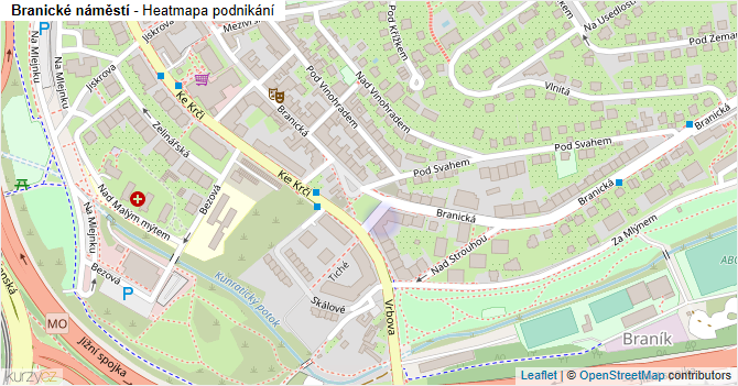 Branické náměstí - mapa podnikání