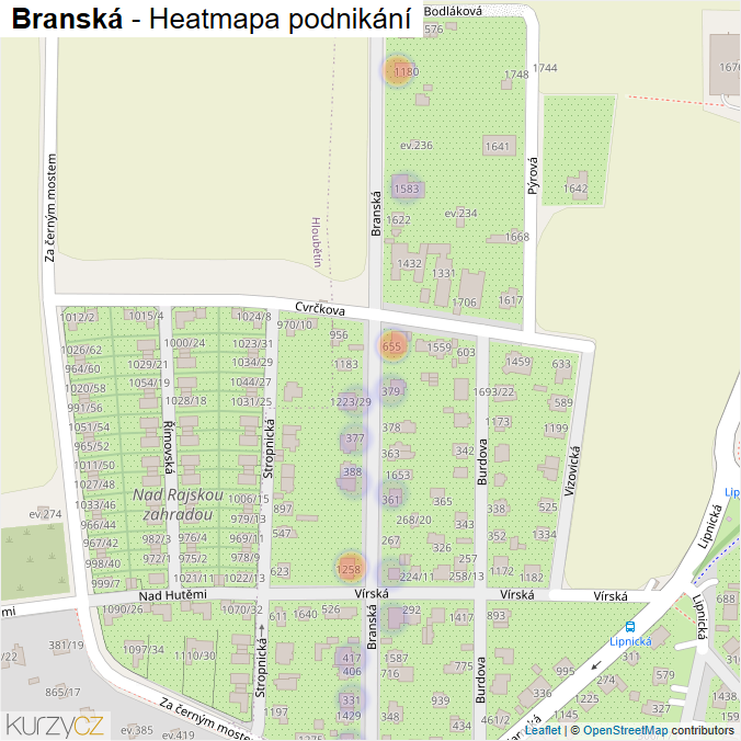 Mapa Branská - Firmy v ulici.