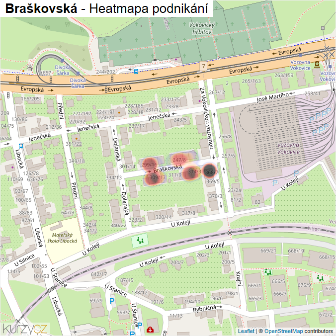 Mapa Braškovská - Firmy v ulici.