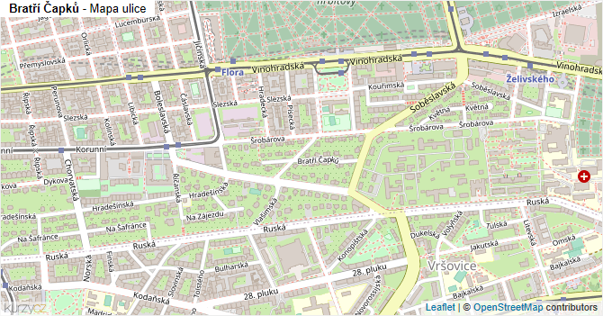 Bratří Čapků - mapa ulice