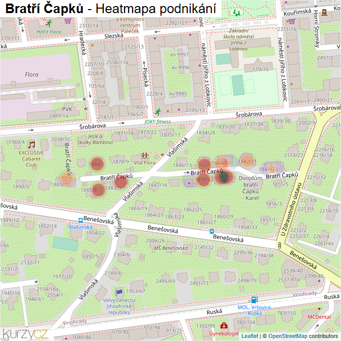 Mapa Bratří Čapků - Firmy v ulici.