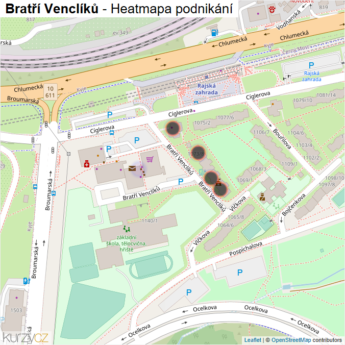 Mapa Bratří Venclíků - Firmy v ulici.