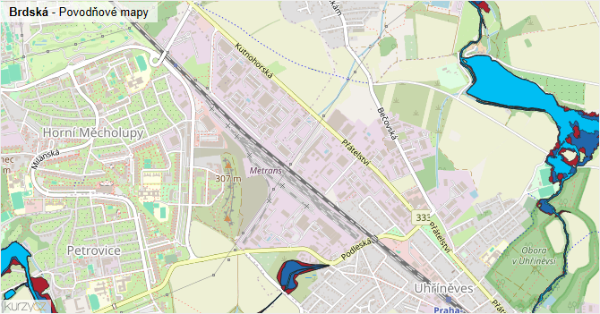 Brdská - záplavové mapy stoleté vody