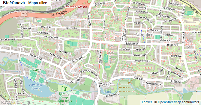 Břečťanová - mapa ulice