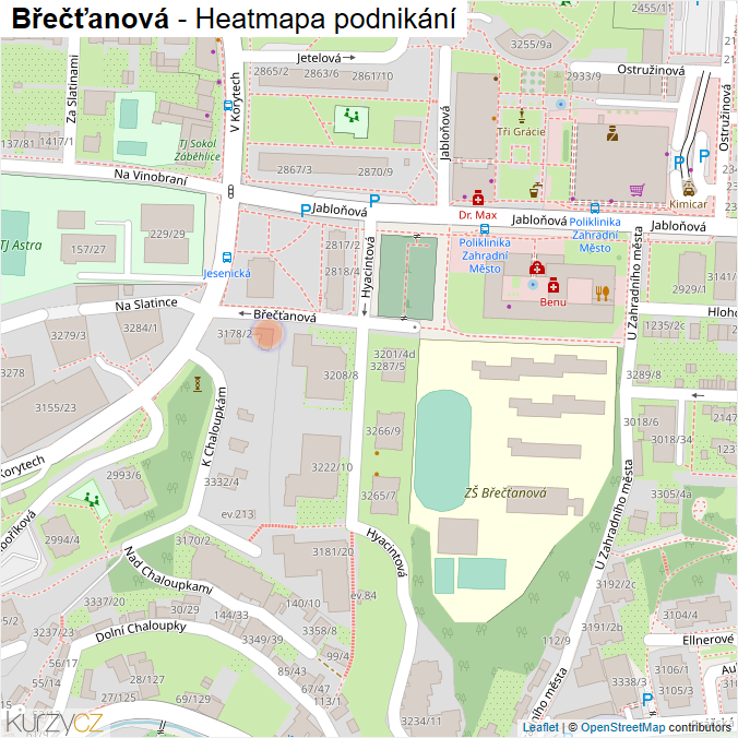 Mapa Břečťanová - Firmy v ulici.