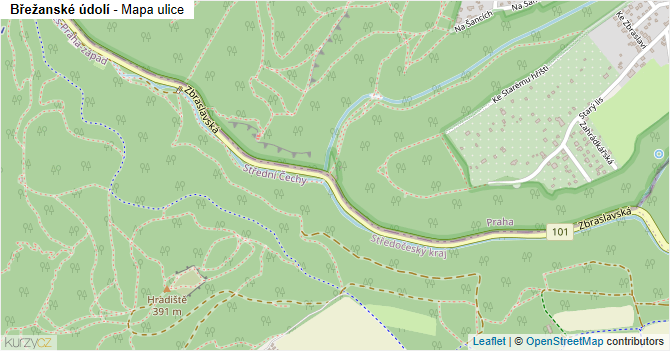 Břežanské údolí - mapa ulice