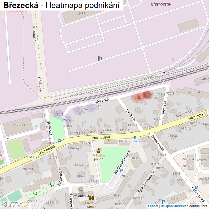 Mapa Březecká - Firmy v ulici.