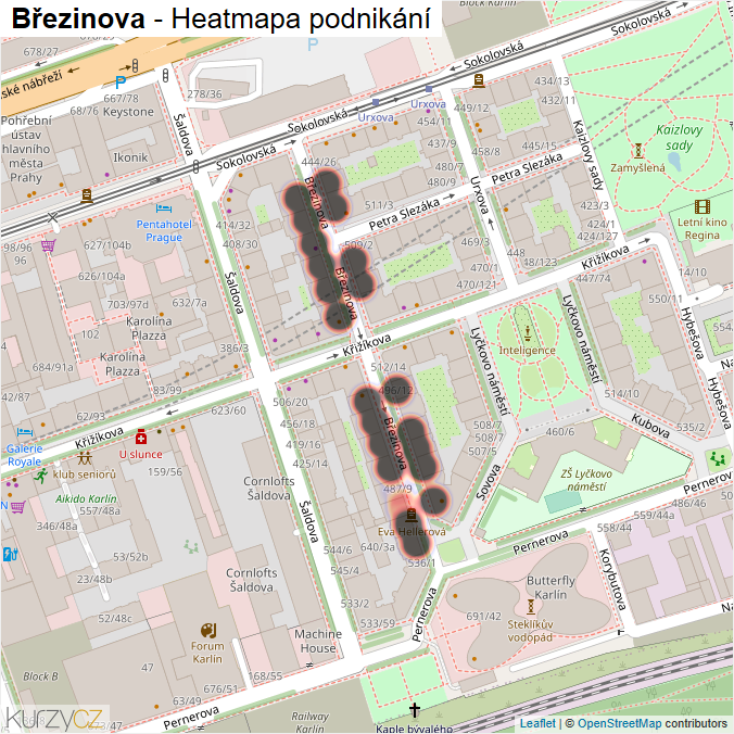 Mapa Březinova - Firmy v ulici.