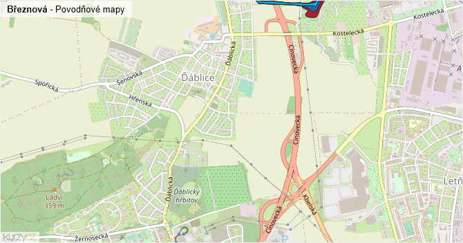 Březnová - záplavové mapy stoleté vody