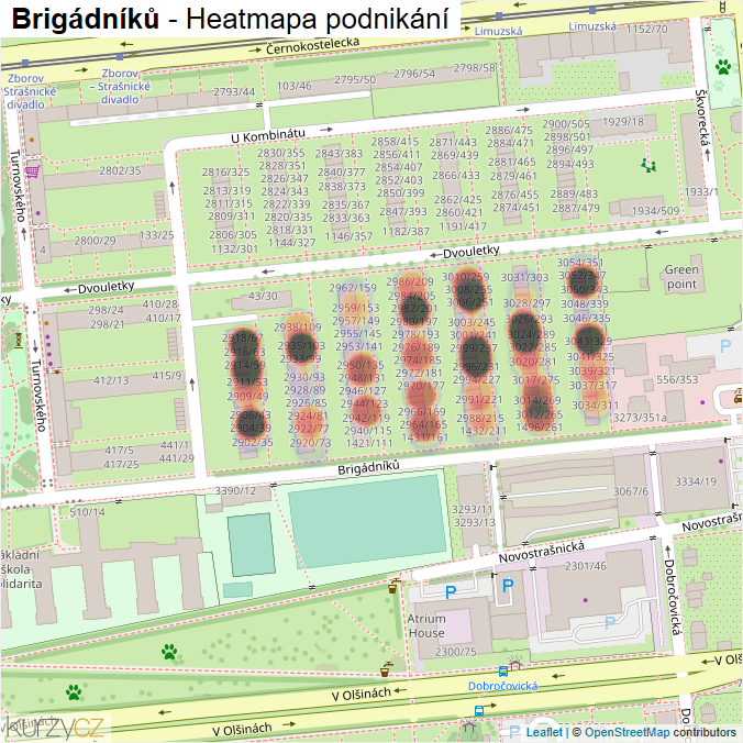 Mapa Brigádníků - Firmy v ulici.