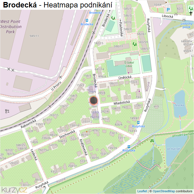 Mapa Brodecká - Firmy v ulici.