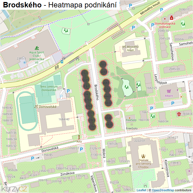 Mapa Brodského - Firmy v ulici.