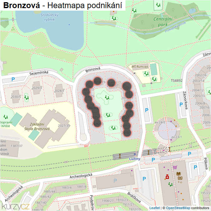 Mapa Bronzová - Firmy v ulici.