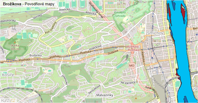 Brožíkova - záplavové mapy stoleté vody