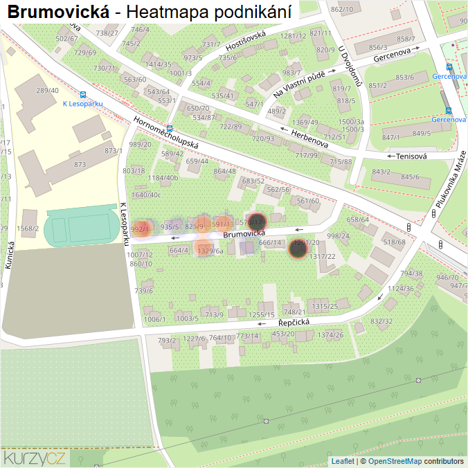 Mapa Brumovická - Firmy v ulici.