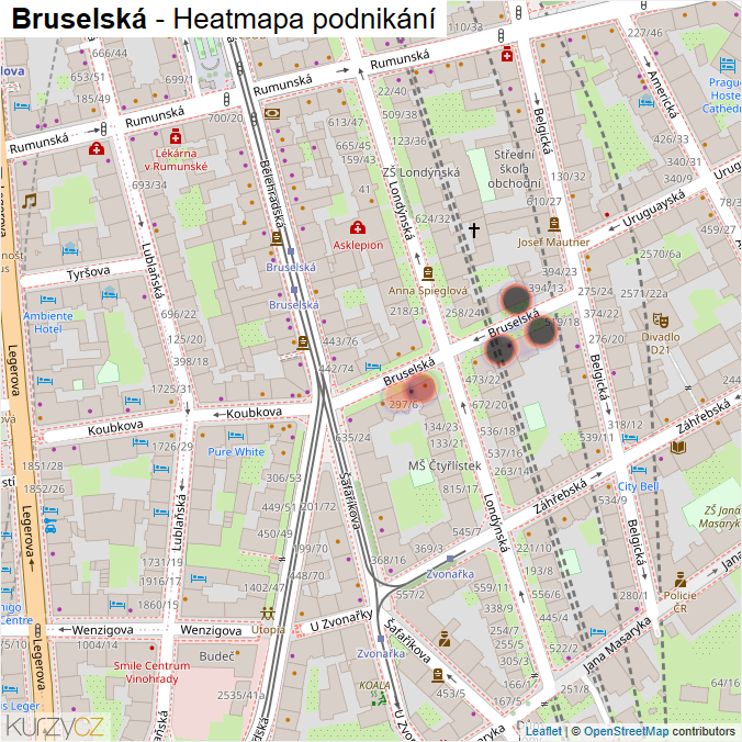 Mapa Bruselská - Firmy v ulici.