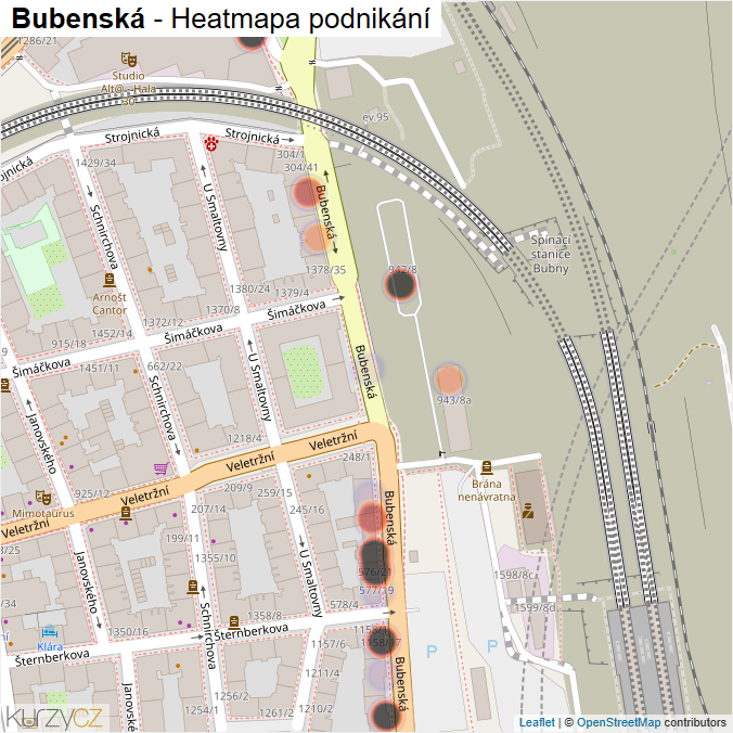 Mapa Bubenská - Firmy v ulici.