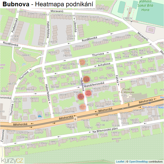 Mapa Bubnova - Firmy v ulici.