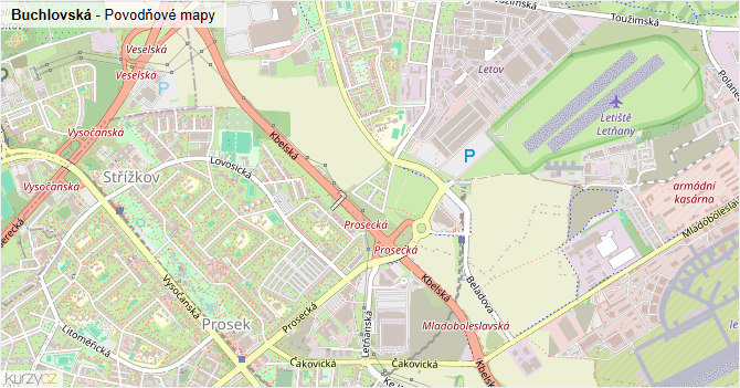 Buchlovská - záplavové mapy stoleté vody