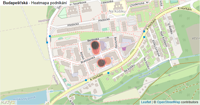 Budapešťská - mapa podnikání