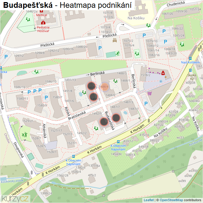 Mapa Budapešťská - Firmy v ulici.