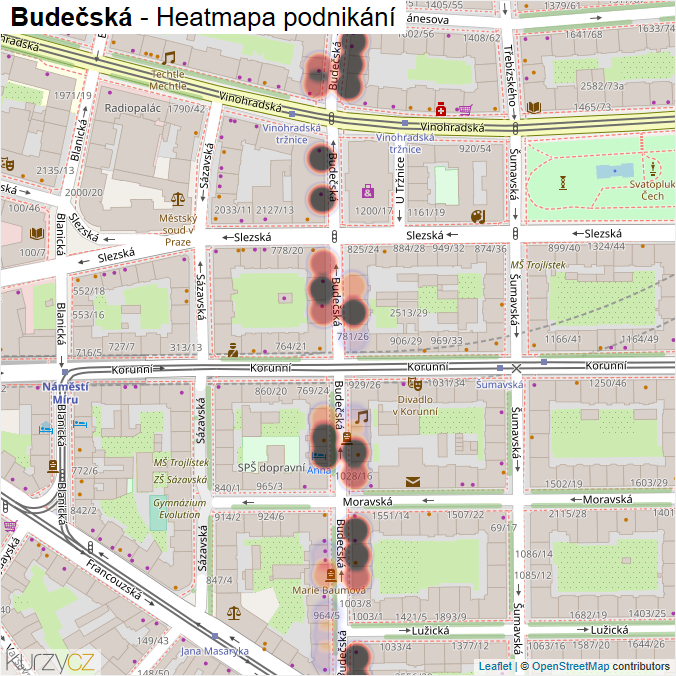 Mapa Budečská - Firmy v ulici.