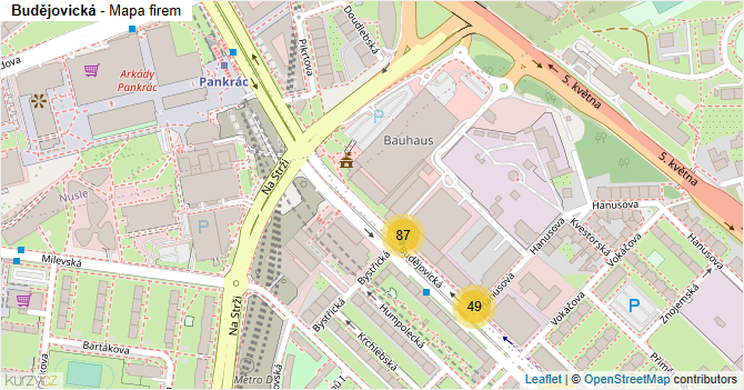 Budějovická - mapa firem