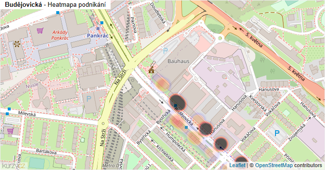 Budějovická - mapa podnikání