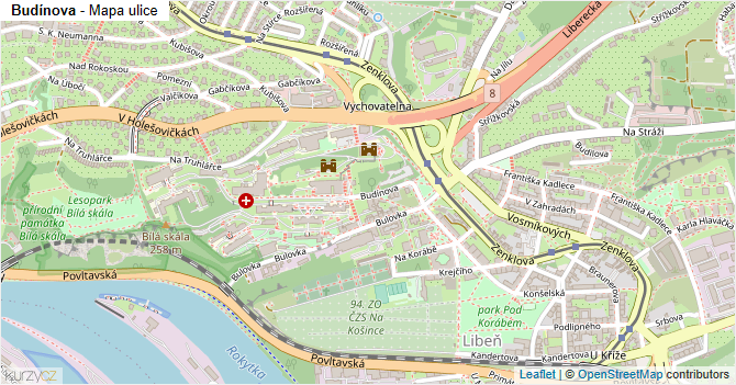 Budínova - mapa ulice