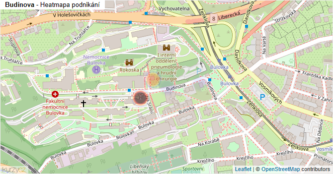 Budínova - mapa podnikání