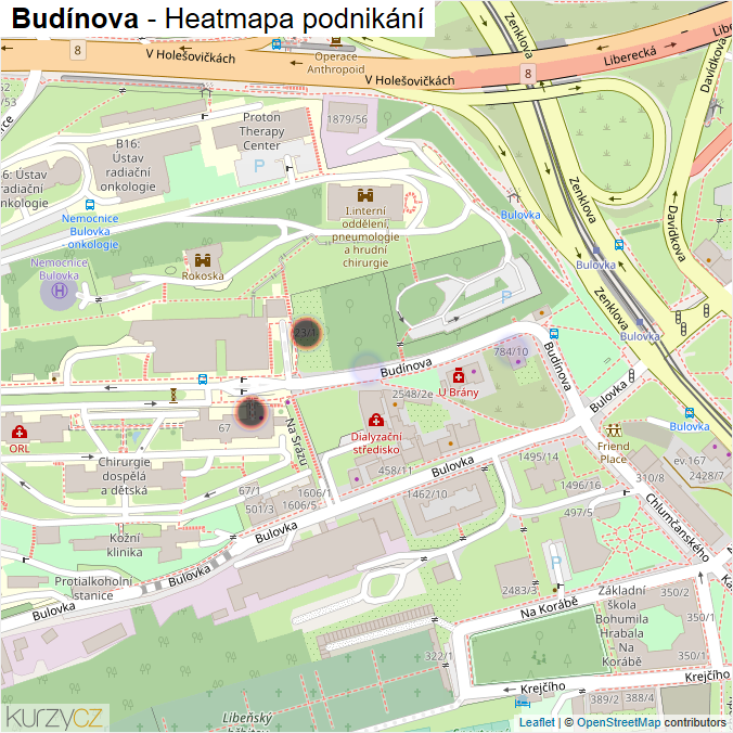 Mapa Budínova - Firmy v ulici.