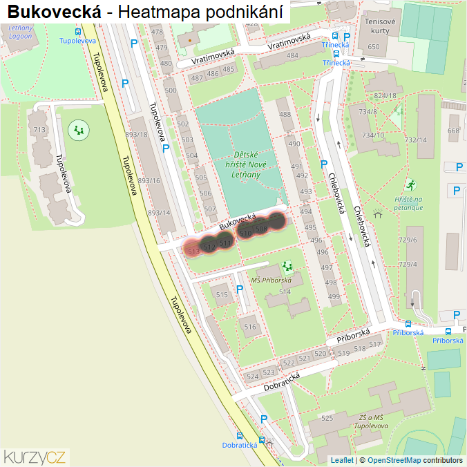 Mapa Bukovecká - Firmy v ulici.
