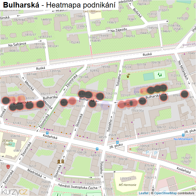 Mapa Bulharská - Firmy v ulici.