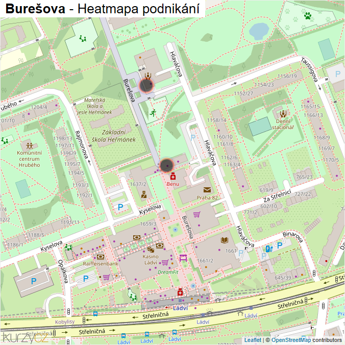 Mapa Burešova - Firmy v ulici.