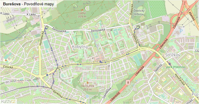 Burešova - záplavové mapy stoleté vody