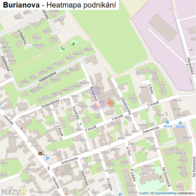 Mapa Burianova - Firmy v ulici.