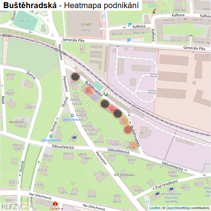 Mapa Buštěhradská - Firmy v ulici.