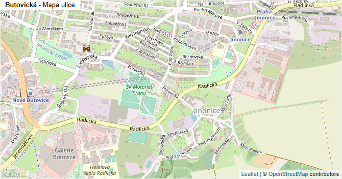 Butovická - mapa ulice
