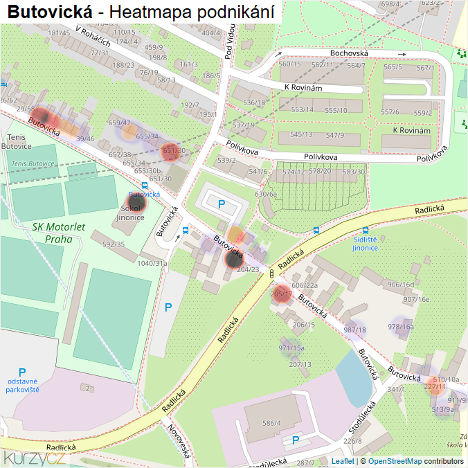 Mapa Butovická - Firmy v ulici.