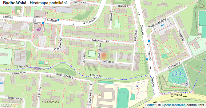 Bydhošťská - mapa podnikání