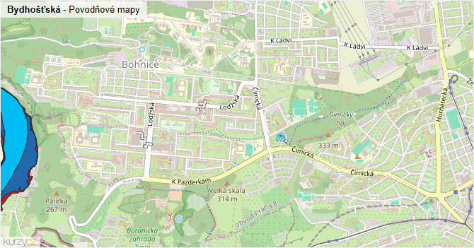 Bydhošťská - záplavové mapy stoleté vody