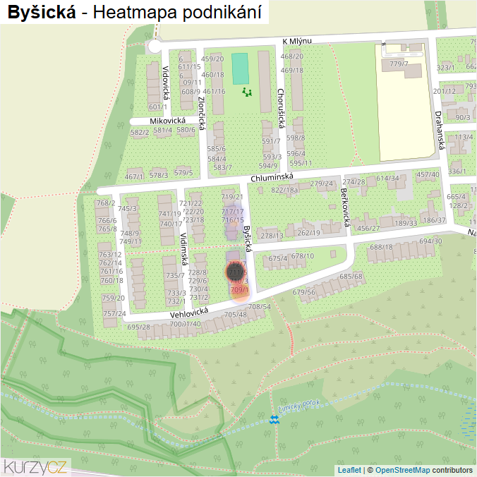 Mapa Byšická - Firmy v ulici.