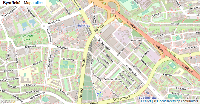 Bystřická - mapa ulice